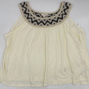 Lucky Brand Embroidered Round Neck Tank in Tofu
